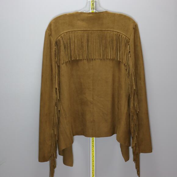 Maria Rello Anthropologie Faux Suede Fringe Jacket Waterfall Cardigan M - Picture 2 of 3